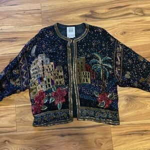 Together Beaded Jacket with Cityscape and Floral Design